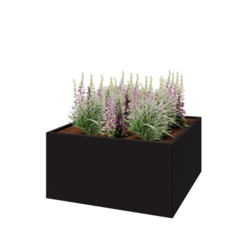 Jardinière en acier - Carré - 120 x 120 x 60 cm - RAL9005 mat (noir) - Sanc plaque de fond