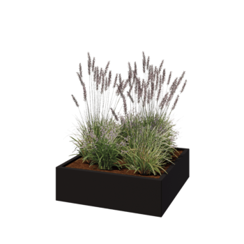 Jardinière en acier - Carré - 100 x 100 x 30 cm - RAL9005 mat (noir) - Sanc plaque de fond