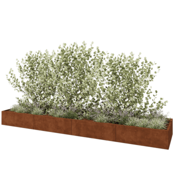 Jardinière XXL en acier Corten - Rectangle - 480 x 100 x 40 cm - Avec plaque de fond