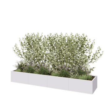 Jardinière XXL en acier - Rectangle - 320 x 60 x 40 cm - RAL9010 mat (blanc) - Avec plaque de fond