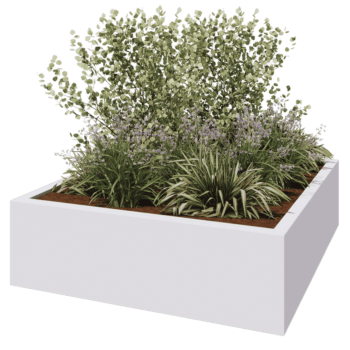 Jardinière en polyester - Carré - 200 x 200 x 60 cm - RAL9010 mat (blanc) - Avec fond