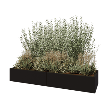 Jardinière XXL en acier - Rectangle - 200 x 60 x 30 cm - RAL9005 mat (noir) - Avec plaque de fond