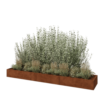 Jardinière XXL en acier Corten - Rectangle - 360 x 60 x 30 cm - Avec plaque de fond