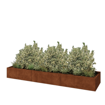 Jardinière XXL en acier Corten - Rectangle - 360 x 80 x 40 cm - Avec plaque de fond
