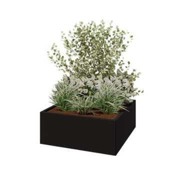 Jardinière en acier - Carré - 100 x 100 x 40 cm - RAL9005 mat (noir) - Avec plaque de fond