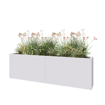 Jardinière XXL en acier - Rectangle - 200 x 30 x 60 cm - RAL9010 mat (blanc) - Avec plaque de fond