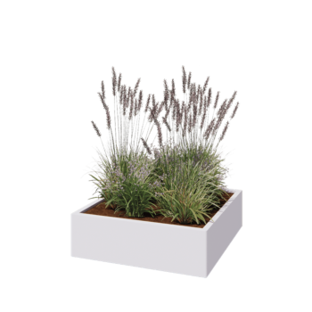Jardinière en acier - Carré - 100 x 100 x 30 cm - RAL9010 mat (blanc) - Avec plaque de fond