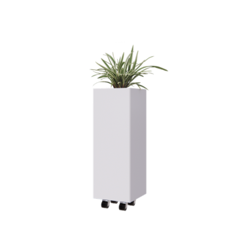 Jardinière en acier - Carré - 30 x 30 x 80 cm - RAL9010 mat (blanc) - Avec plaque de fond - Avec roulettes