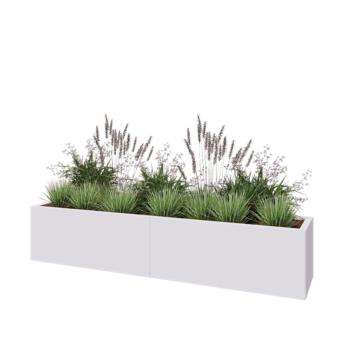 Jardinière XXL en acier - Rectangle - 200 x 40 x 40 cm - RAL9010 mat (blanc) - Avec plaque de fond