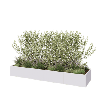 Jardinière XXL en acier - Rectangle - 320 x 80 x 40 cm - RAL9010 mat (blanc) - Avec plaque de fond