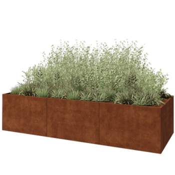 Jardinière XXL en acier Corten - Rectangle - 360 x 120 x 80 cm - Avec plaque de fond