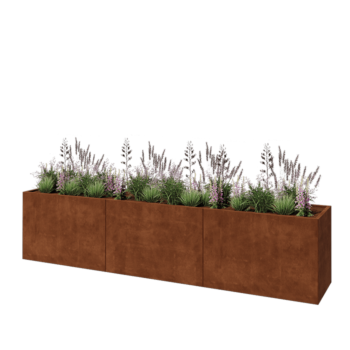 Jardinière XXL en acier Corten - Rectangle - 360 x 60 x 80 cm - Sanc plaque de fond