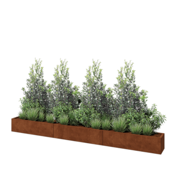 Jardinière XXL en acier Corten - Rectangle - 360 x 30 x 30 cm - Avec plaque de fond