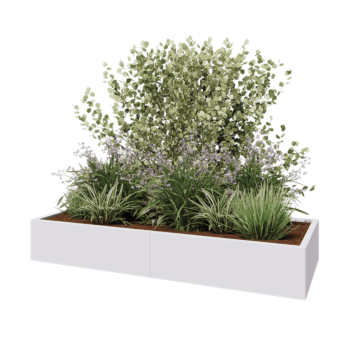 Jardinière XXL en acier - Rectangle - 200 x 80 x 30 cm - RAL9010 mat (blanc) - Sanc plaque de fond