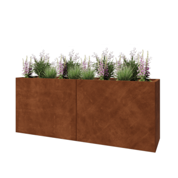 Jardinière XXL en acier Corten - Rectangle - 200 x 50 x 80 cm - Avec plaque de fond