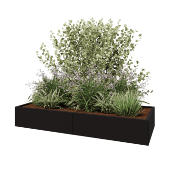 Jardinière XXL en acier - Rectangle - 200 x 80 x 30 cm - RAL9005 mat (noir) - Sanc plaque de fond