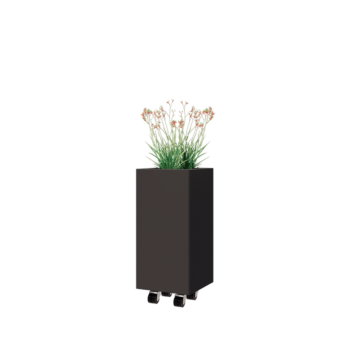 Jardinière en acier - Carré - 30 x 30 x 60 cm - RAL7016 mat (gris anthracite) - Avec plaque de fond - Avec roulettes