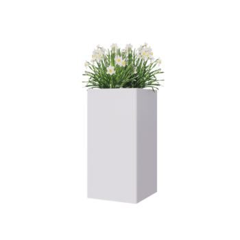 Jardinière en acier - Carré - 40 x 40 x 80 cm - RAL9010 mat (blanc) - Avec plaque de fond