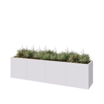 Jardinière XXL en acier - Rectangle - 320 x 60 x 80 cm - RAL9010 mat (blanc) - Avec plaque de fond