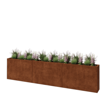Jardinière XXL en acier Corten - Rectangle - 360 x 30 x 80 cm - Avec plaque de fond
