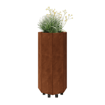Jardinière en acier Corten - Octogone - 48,3 x 48,3 x 100 cm - Avec plaque de fond - Avec roulettes