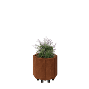 Jardinière en acier Corten - Octogone - 48,3 x 48,3 x 40 cm - Avec plaque de fond - Avec roulettes