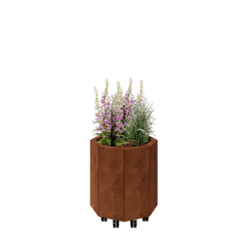 Jardinière en acier Corten - Octogone - 48,3 x 48,3 x 50 cm - Avec plaque de fond - Avec roulettes