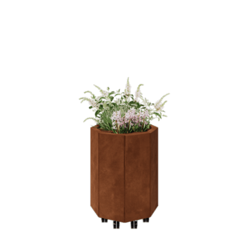 Jardinière en acier Corten - Octogone - 48,3 x 48,3 x 60 cm - Avec plaque de fond - Avec roulettes