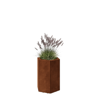 Jardinière en acier Corten - Hexagone - 39,3 x 34,6 x 50 cm - Avec plaque de fond - Avec pieds
