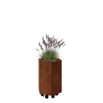 Jardinière en acier Corten - Hexagone - 39,3 x 34,6 x 50 cm - Avec plaque de fond - Avec roulettes