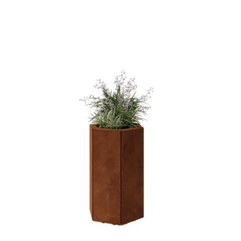 Jardinière en acier Corten - Hexagone - 39,3 x 34,6 x 60 cm - Avec plaque de fond - Avec pieds