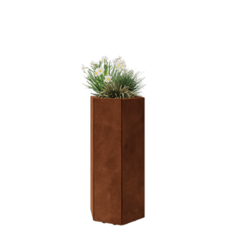 Jardinière en acier Corten - Hexagone - 39,3 x 34,6 x 80 cm - Avec plaque de fond - Avec pieds