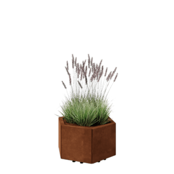 Jardinière en acier Corten - Hexagone - 59,3 x 52 x 30 cm - Avec plaque de fond - Avec pieds