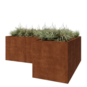 Jardinière en acier Corten - Forme en L - 300 x 200 x 100 cm - Avec plaque de fond