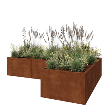 Jardinière en acier Corten - Forme en L - 300 x 200 x 60 cm - Avec plaque de fond