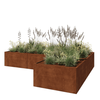 Jardinière en acier Corten - Forme en L - 360 x 240 x 60 cm - Avec plaque de fond
