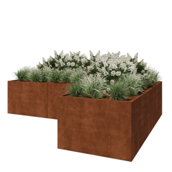 Jardinière en acier Corten - Forme en L - 360 x 240 x 80 cm - Avec plaque de fond