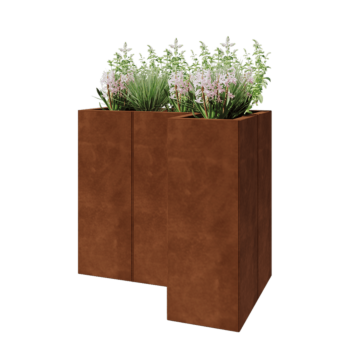 Jardinière en acier Corten - Forme en L - 90 x 60 x 80 cm - Avec plaque de fond