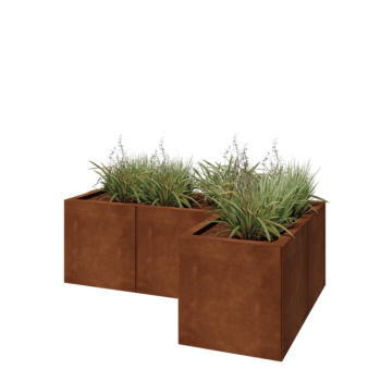 Jardinière en acier Corten - Forme en L - 120 x 80 x 40 cm - Avec plaque de fond
