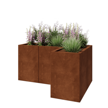 Jardinière en acier Corten - Forme en L - 120 x 80 x 60 cm - Avec plaque de fond