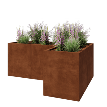 Jardinière en acier Corten - Forme en L - 150 x 100 x 60 cm - Avec plaque de fond