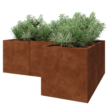 Jardinière en acier Corten - Forme en L - 210 x 140 x 70 cm - Avec plaque de fond