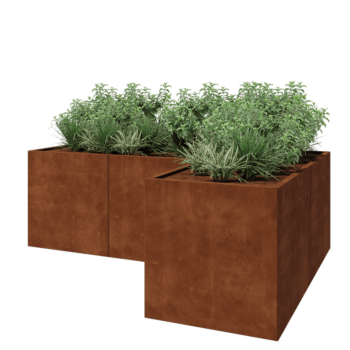 Jardinière en acier Corten - Forme en L - 240 x 160 x 80 cm - Avec plaque de fond