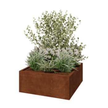 Jardinière en acier Corten - Carré - 100 x 100 x 40 cm - Sanc plaque de fond
