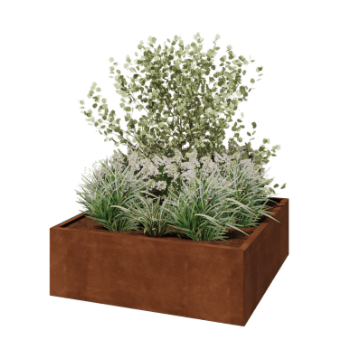 Jardinière en acier Corten - Carré - 120 x 120 x 40 cm - Sanc plaque de fond