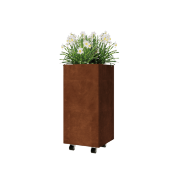 Jardinière en acier Corten - Carré - 40 x 40 x 80 cm - Avec plaque de fond - Avec roulettes