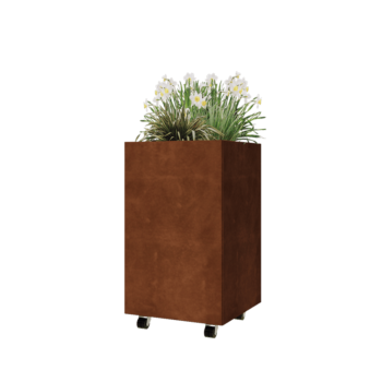 Jardinière en acier Corten - Carré - 50 x 50 x 80 cm - Avec plaque de fond - Avec roulettes