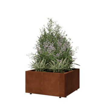 Jardinière en acier Corten - Carré - 60 x 60 x 30 cm - Avec plaque de fond - Avec pieds