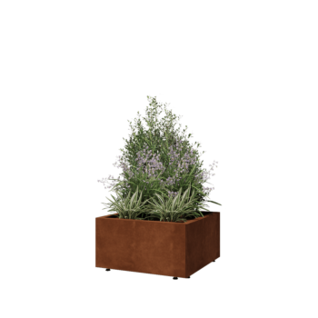 Jardinière en acier Corten - Carré - 60 x 60 x 30 cm - Avec plaque de fond - Avec pieds