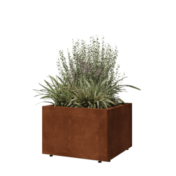 Jardinière en acier Corten - Carré - 60 x 60 x 40 cm - Avec plaque de fond - Avec pieds